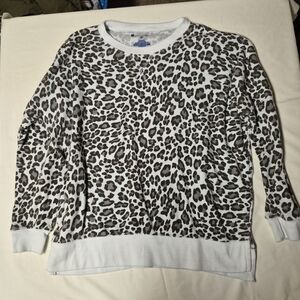 Dari Women Leopard Animal Print Crewneck‎ Sweatshirt White Gray Black Medium M
